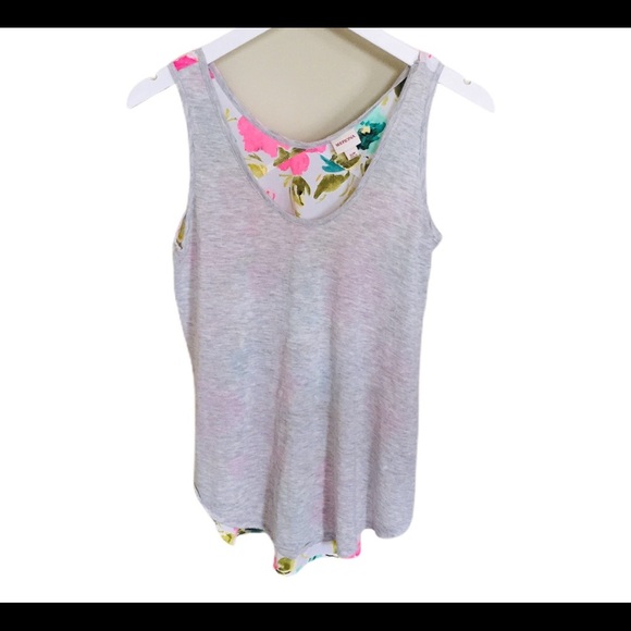 MERONA Floral Mixed Media Sleeveless Tank/Top With Scoop Neck Grey Size Small - Picture 12 of 15